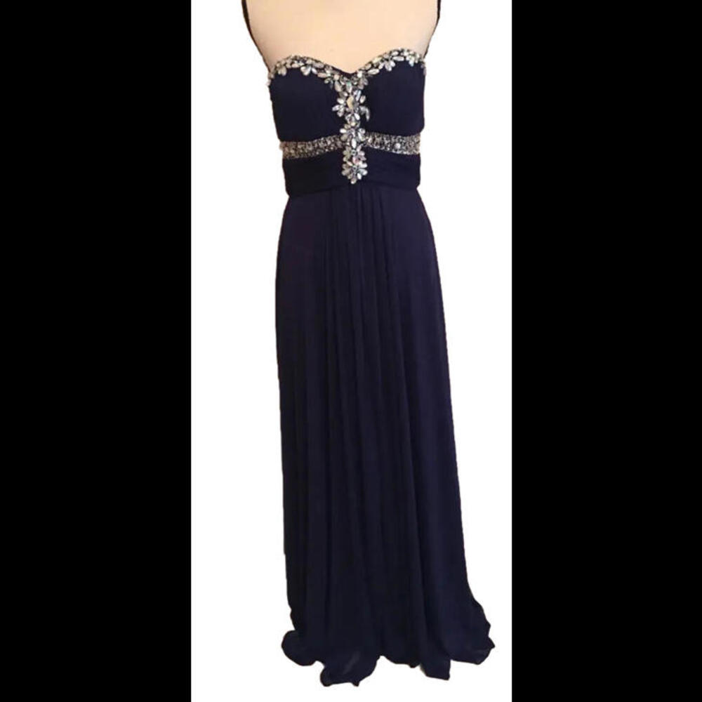 🦄👗🟣Designer Cache Long Evening Dress Size 8 Rhinestone Bodice Purple